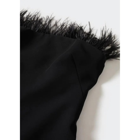 NWT Mango Black Feather Dress Midi- size 2 - Picture 8 of 9